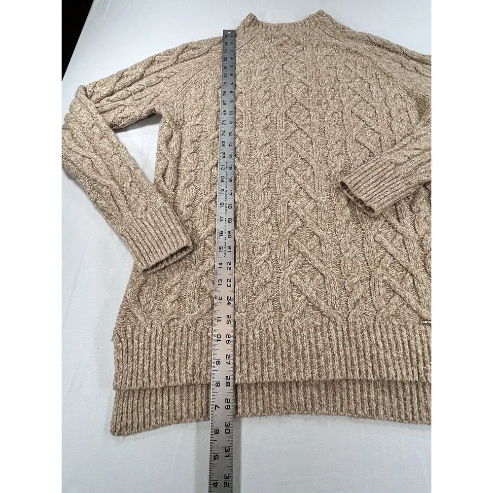 Michael Kors Women's M Cable Knit Fisherman Mock Neck Sweater Brown Camel Soft